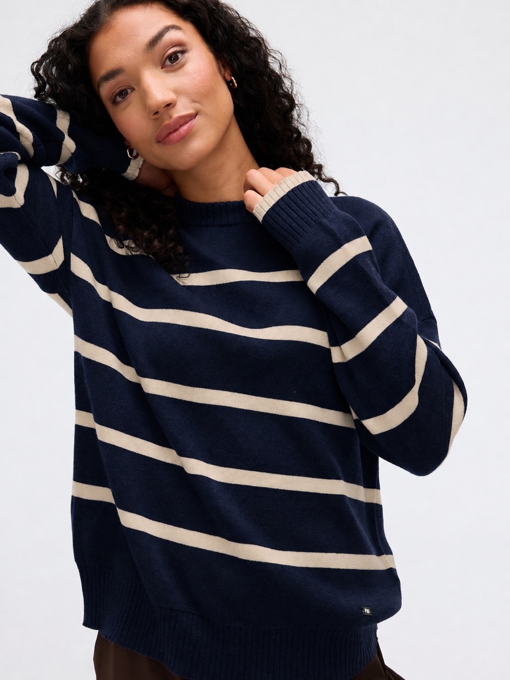 Fig Clothing Berne Navy and Beige Crewneck Sweater - Women's